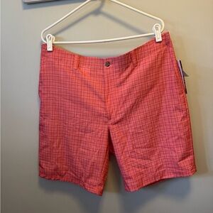 GRAND SLAM PERFORMANCE- Eco friendly CORAL Plaid Men's Shorts NWT